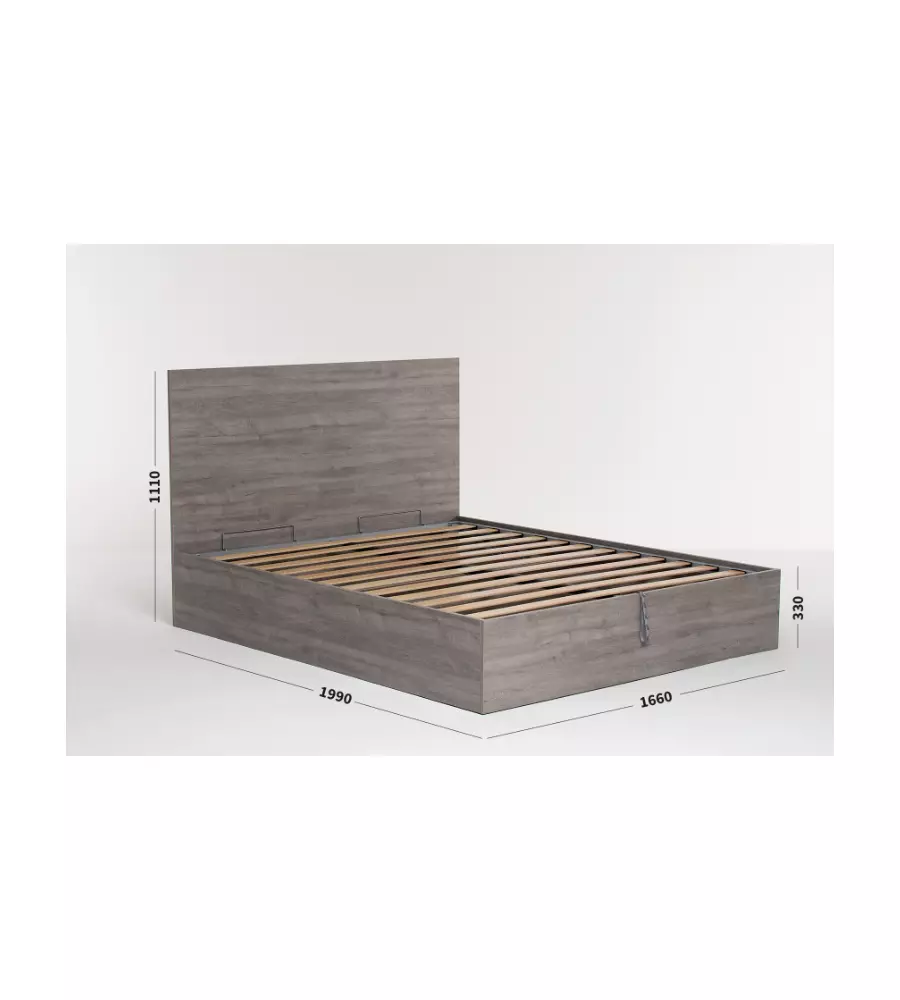 Letto matrimoniale 'hi box' rovere grigio con rete e contenitore, 160x190 cm